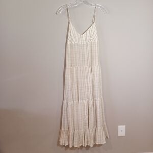 Elegant Cream Plaid Maxi Dress